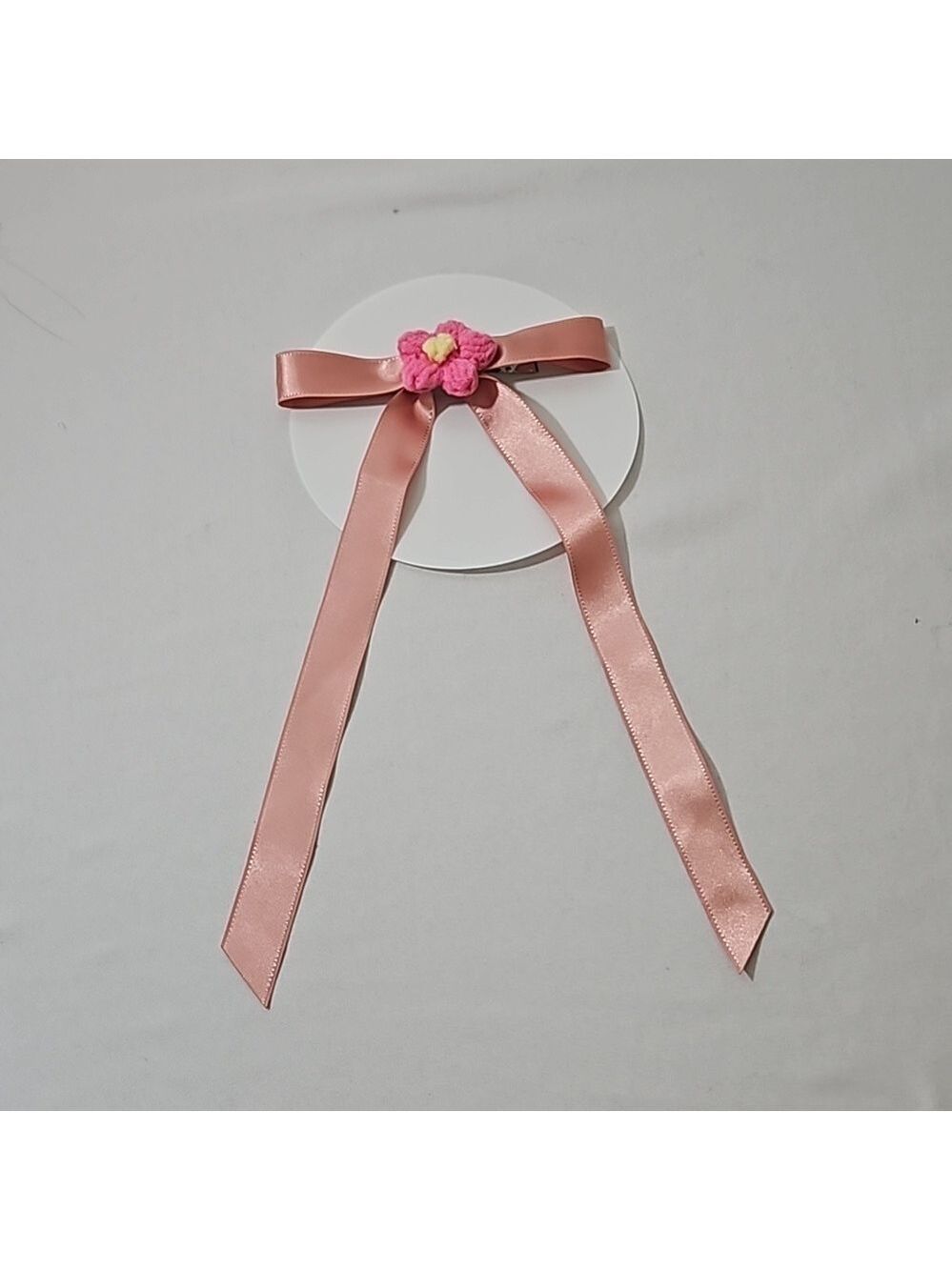 Handmade Crochet Flower Alligator Clip Pink Hair Accessory - Picture 14 of 17
